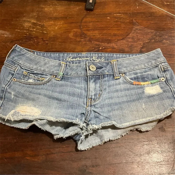 American Eagle Outfitters Pants - American Eagle Women's Distressed Denim Cut-Off Shorts Blue Low Rise Zip Fly​